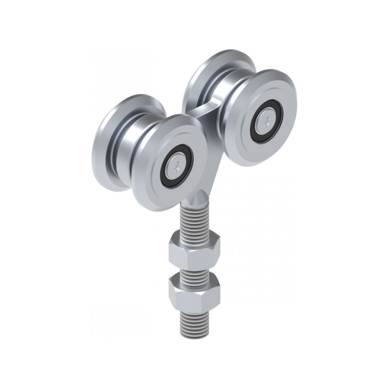 Chariot galvanisé 4 roues Ø55mm Roulements à bille - filetage M20 - pour porte coulissante suspendue