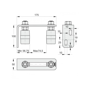 Guidage pour portail coulissant à visser réglable avec 2 olives ø40mm - Largeur 175mm
