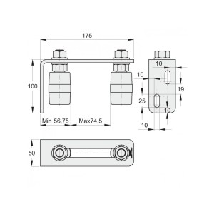 Guidage pour portail coulissant à visser réglable avec 2 olives ø40mm - Largeur 175mm