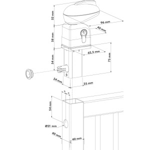 Serrure de piscine TWIST pour tube 40x40 - Locinox - noire