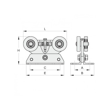Chariot pour portail autoportant pour les rails de série P75 FAC - double réglage - Inox 304 - 1x pièce