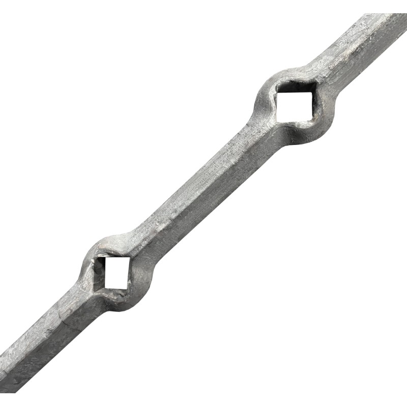 Barre perforée renflée - 2000mm - Trous renflés de 20mm - Section carrée de 20mm - Acier brut