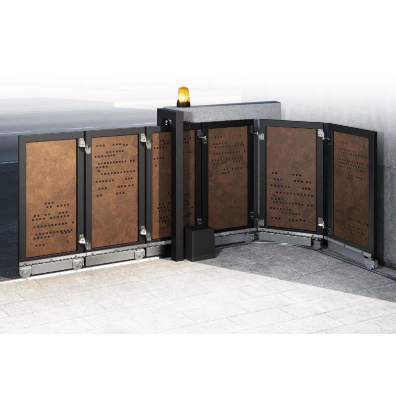 Kit SN pour portail coulissant sectionnel à courbe - Vantail secondaire à 1 roue pivotante + 1 jeu de charnières - FAC RADIUS