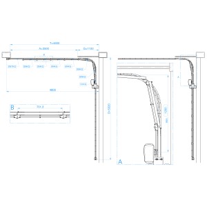 Portail coulissant à angle à partir de 90° - Passage de 3,50m - Hauteur 1,80m - Ouverture à gauche