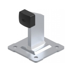 Butée de portail coulissant en acier galvanisé sur platine 110x110 avec embout PVC noir