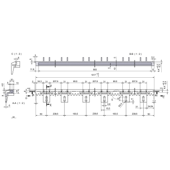 Crémaillère PVC noire armée avec carré en acier pour portail coulissant - L'ORIGINALE - longueur 1m - 6 fixations basses