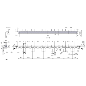 Crémaillère PVC noire armée avec carré en acier pour portail coulissant - L'ORIGINALE - longueur 1m - 6 fixations basses