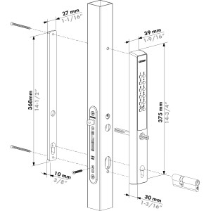 Serrure à code VERA robuste et anti-vandalisme, boîtier aluminium anodisé argent