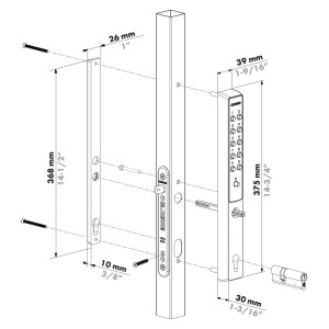 Clavier VSZ monté sur porte avec serrure encastrée FIFTYLOCK 50 mm, plaque anti-détection du code
