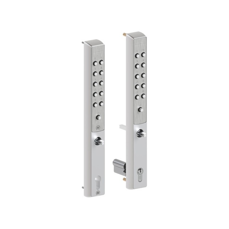 VITA serrure à code mécanique double clavier argent pour profil 50 mm VSZ – vue de face avec plaque de recouvrement