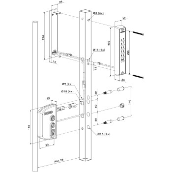 Vue du clavier à code VOLTA rétroéclairé en aluminium, peinture noire structurée, anti-vandale
