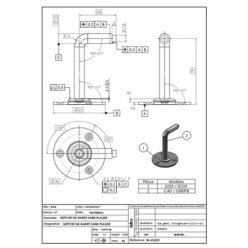 Support rampe ø12mm acier brut à visser H79x44