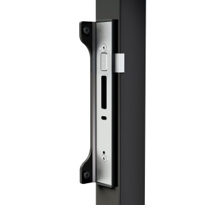 Gâche électrique plate Locinox UNILEC-C avec butée réglable, finition aluminium brut, pour serrure à encastrer, 24V DC